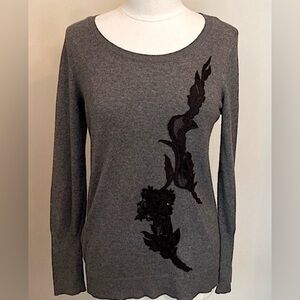 Apt. 9 Grey Black Sequin Lace Appliqué SZ S Cottagecore Romantic Casual Sweater